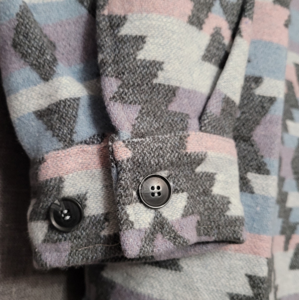 Oversized Jacket Shacket with Pockets Size Large Gray Blue multi New - Picture 8 of 15